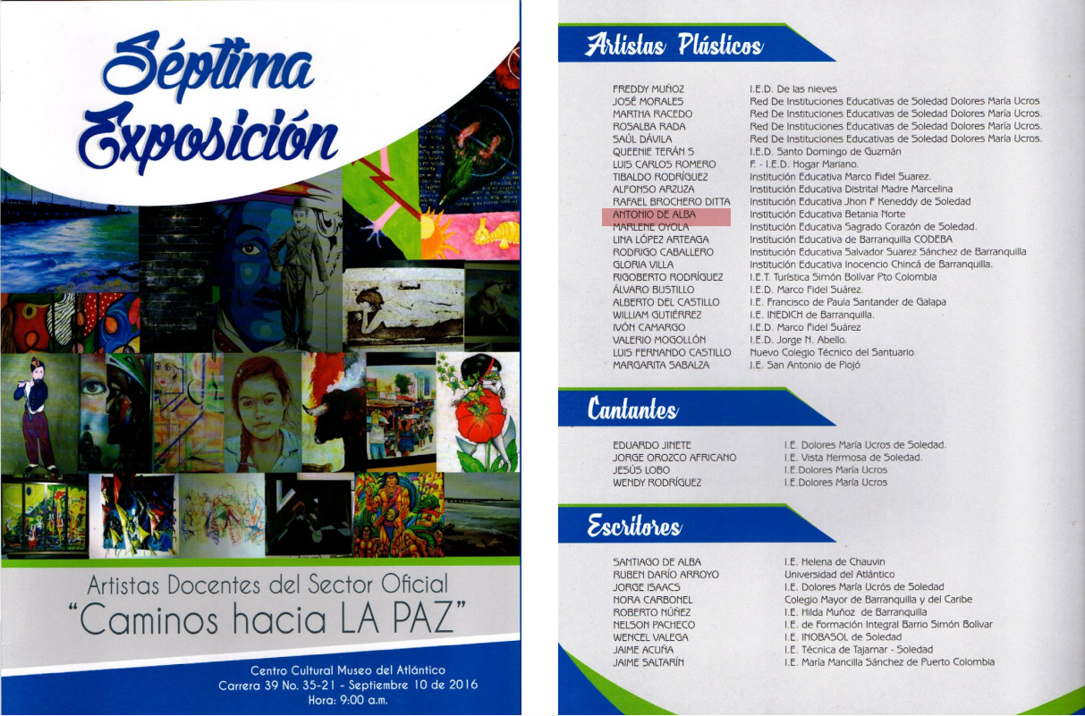 7ma Exposición de los Artistas Docentes del Sector Oficial, Museo del Atlántico, Septiembre/2016.