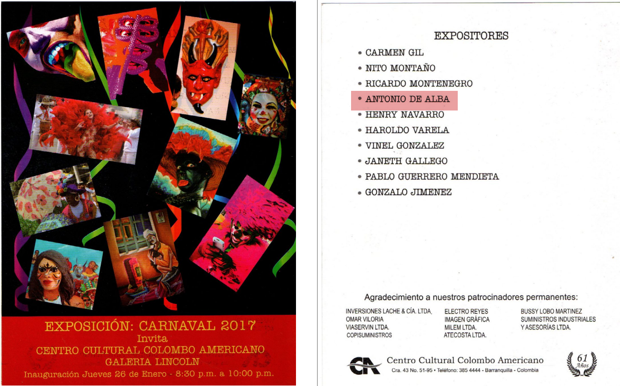 Exposición Carnaval 2017, Centro Cultural Colombo-Americano Galería Lincoln- Enero/2017.